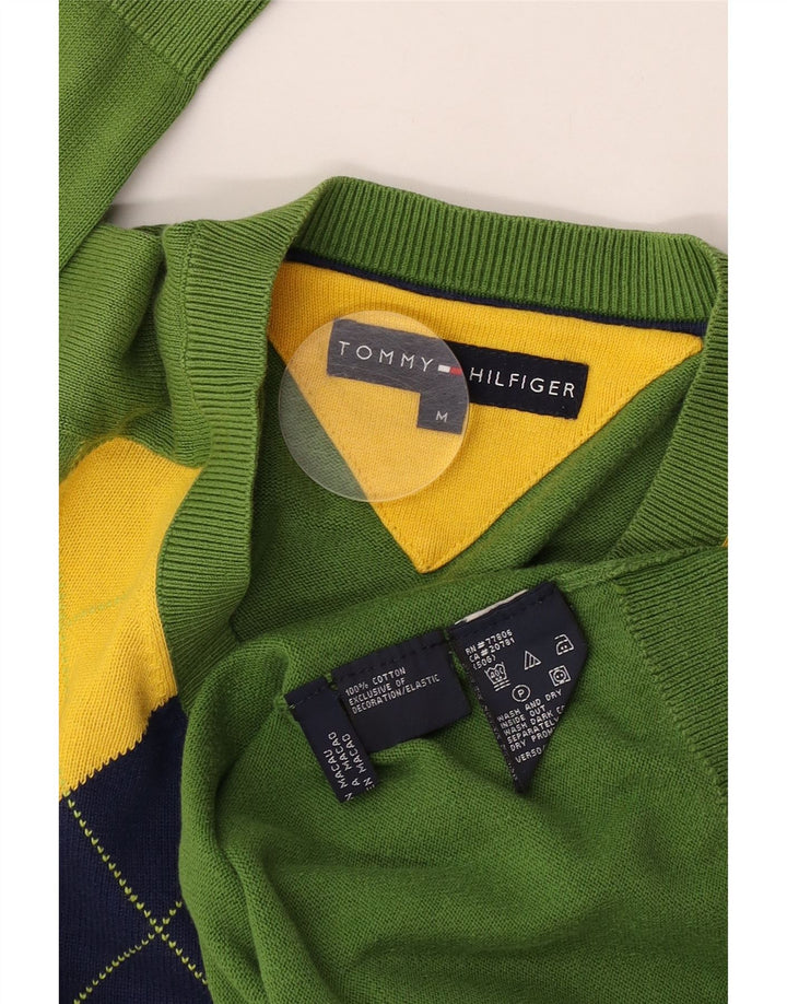 Tommy Hilfiger Herren-Pullover mit V-Ausschnitt, mittelgrün, Argyle/Diamant