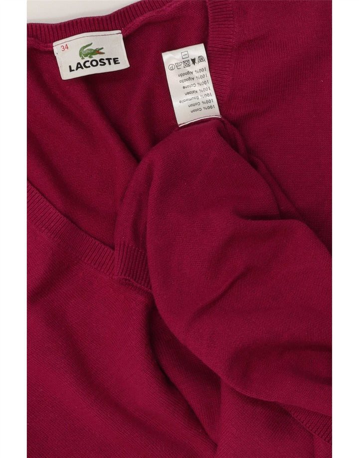 Lacoste Damen-Pullover mit V-Ausschnitt, Größe 34, kleine rosa Baumwolle