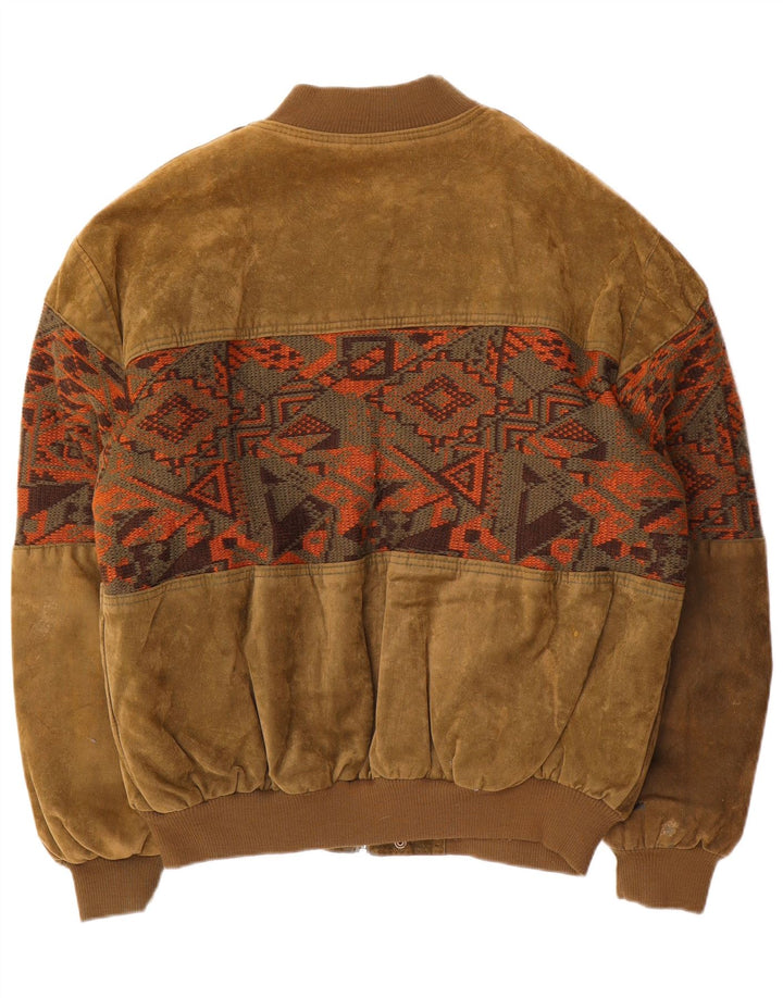 Vintage Herren Wildleder Bomberjacke UK 44 2XL Khaki Geometrisch