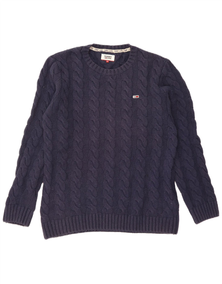 Tommy Hilfiger Herren-Pullover mit Rundhalsausschnitt, mittlere marineblaue Baumwolle