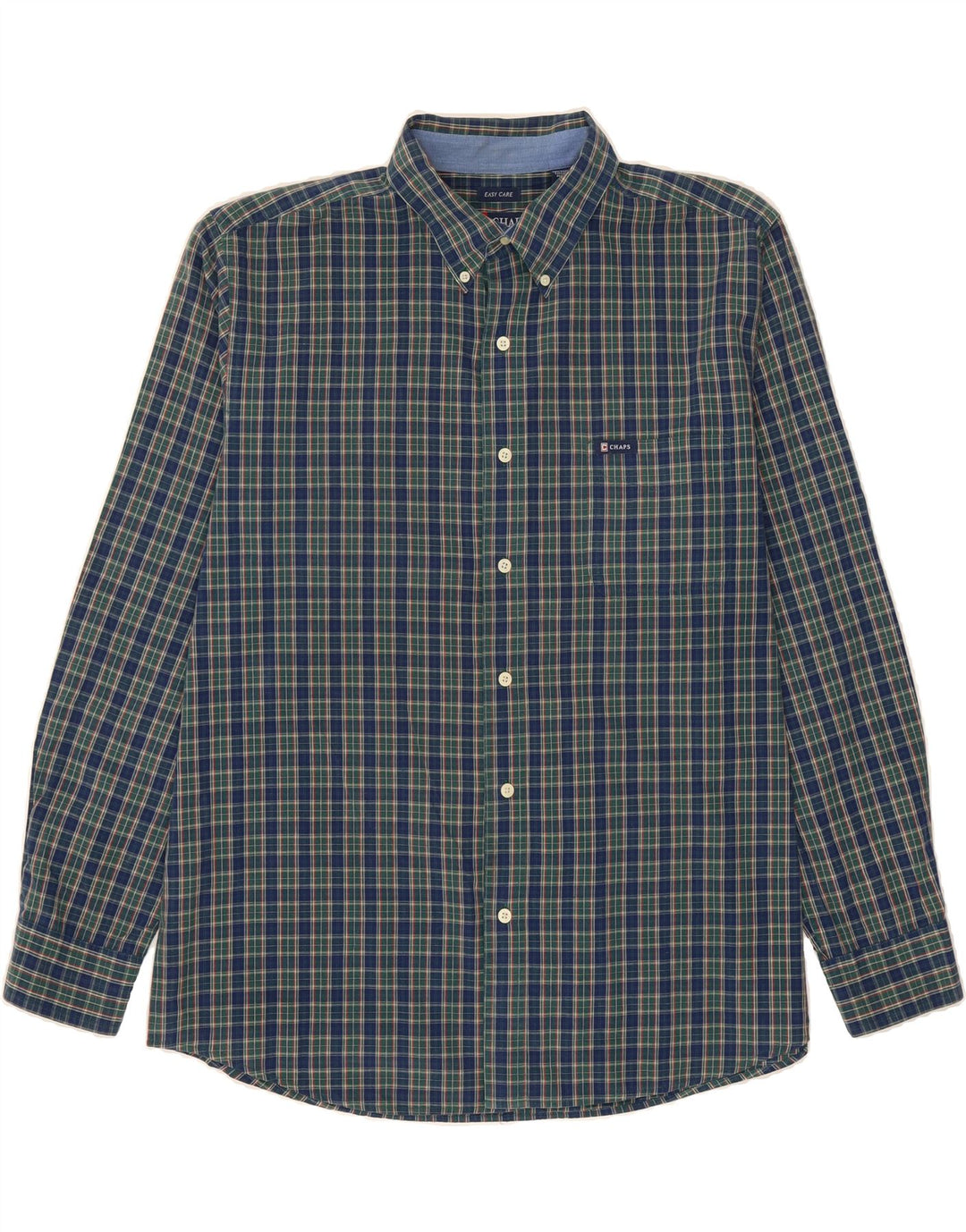 CHAPS Mens Easy Care Shirt XL Blue Check Cotton Vintage Chaps and Second-Hand Chaps from Messina Hembry 
