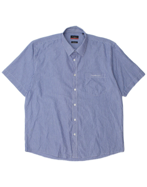 Pierre Cardin Herren-Kurzarmhemd mit normaler Passform, 3XL, blaue Nadelstreifen-Baumwolle