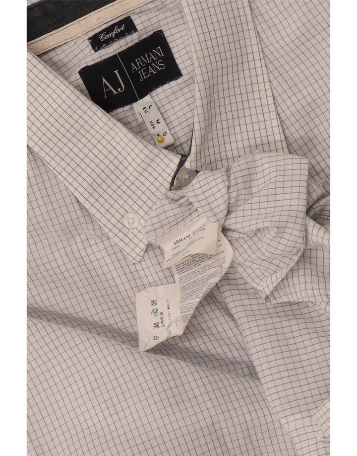 Armani Jeans Herren-Hemd mit bequemer Passform, groß, weiß kariert, Baumwolle