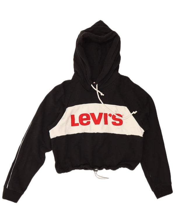 Levi's Damen Crop Graphic Hoodie Pullover UK 14 Mittelschwarz Farbblock