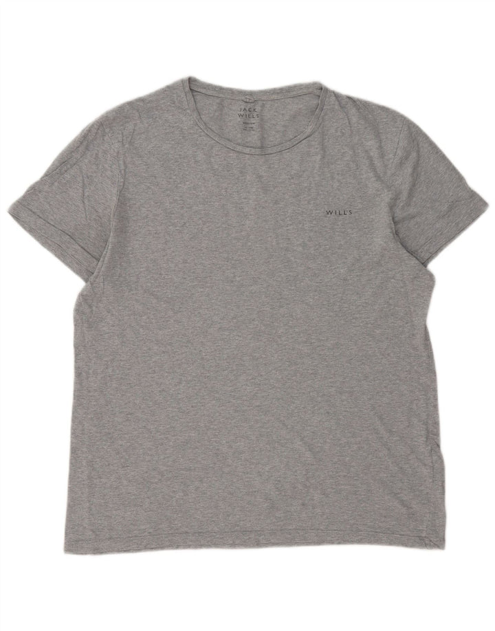Jack Wills Herren-T-Shirt-Oberteil aus mittelgrau gesprenkelter Baumwolle