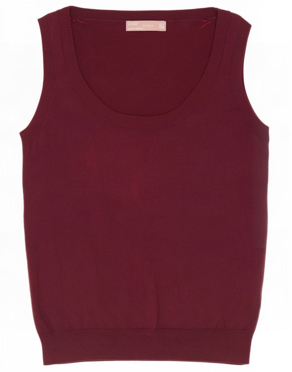 Zara Damen Weste Tank Top UK 12 Medium Kastanienbraun Baumwolle
