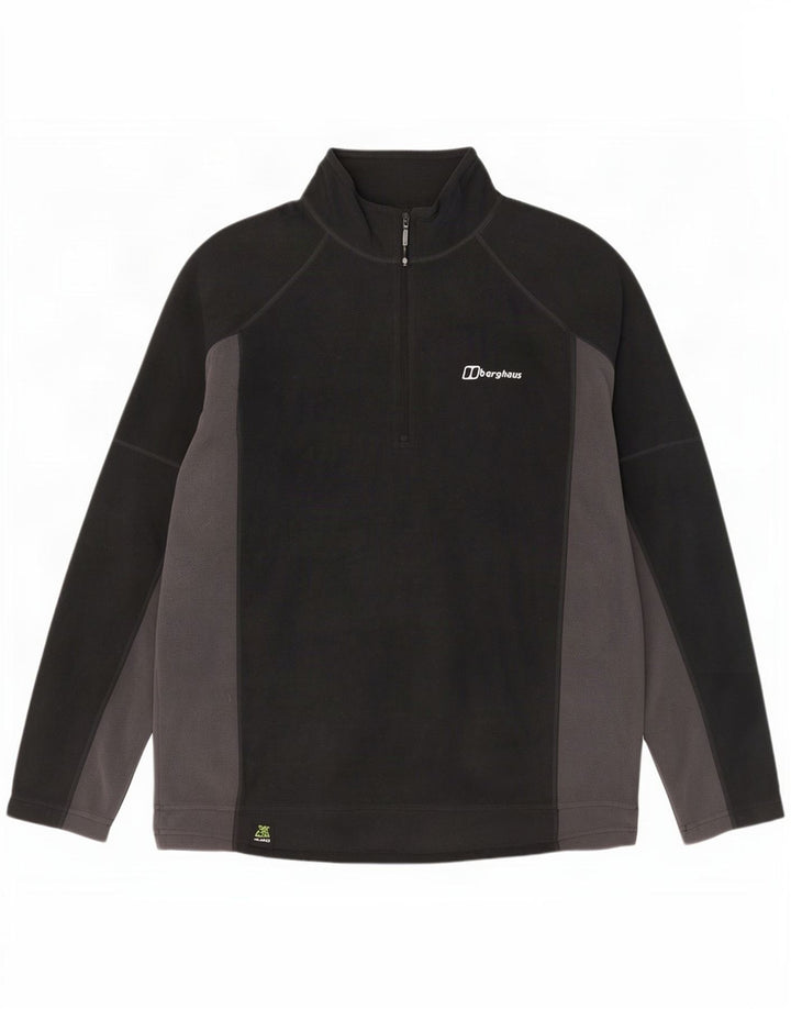 Berghaus Herren-Fleecepullover mit Reißverschluss am Hals, großes schwarzes Farbblock-Polyester