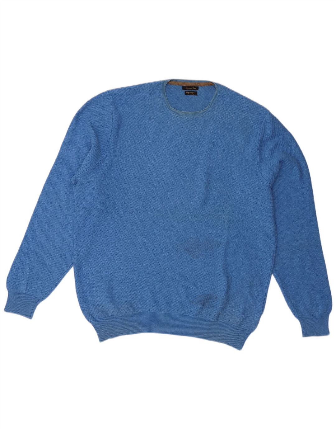 Massimo Dutti Herren-Pullover mit Rundhalsausschnitt, XL, blaue Baumwolle