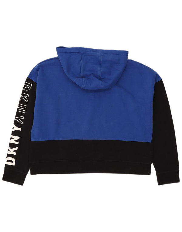 Dkny Womens Crop Graphic Hoodie Pullover UK 16 Large Blue Colourblock