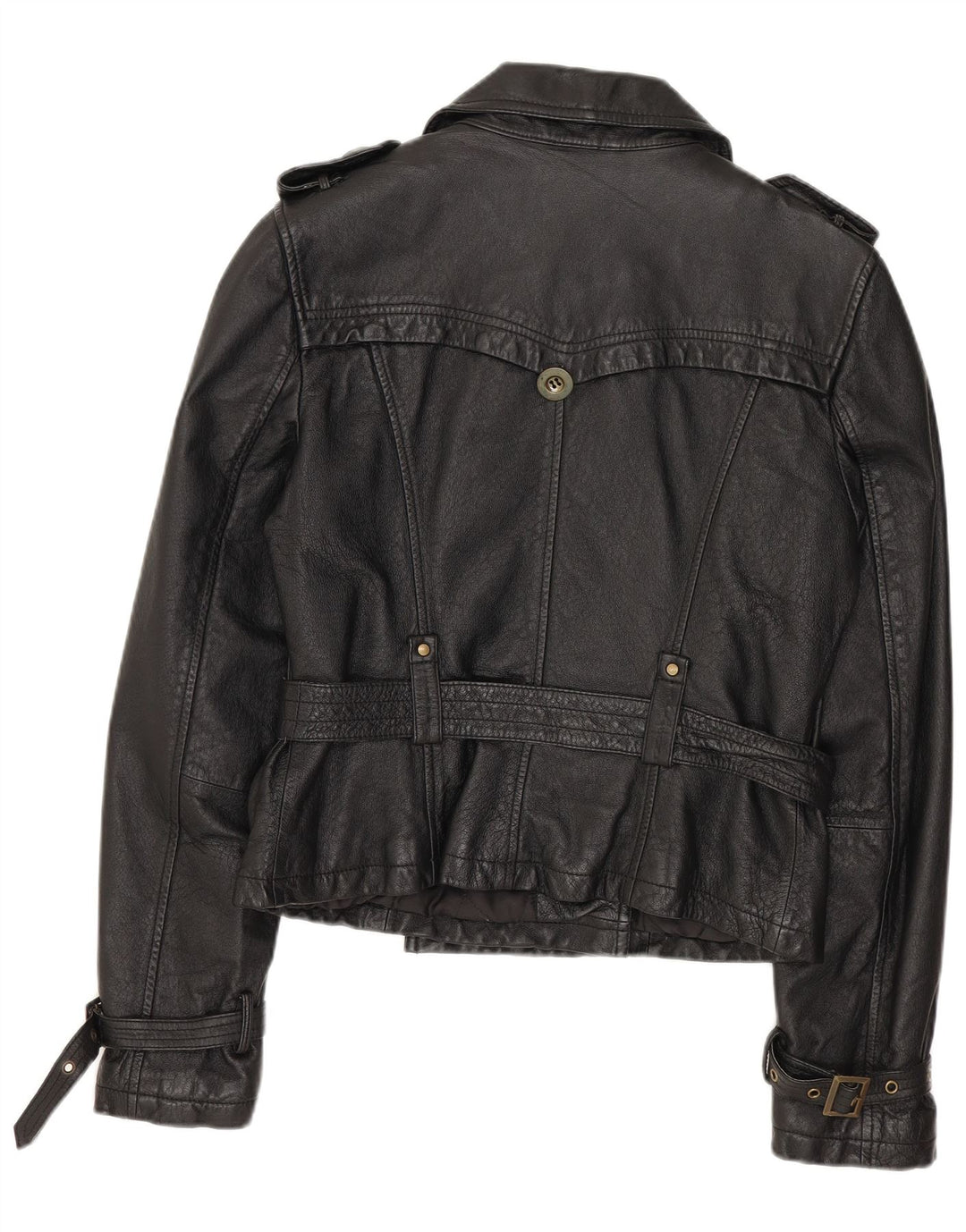 SPECCHIO Womens Crop Military Lederjacke UK 12 Mittelschwarzes Leder