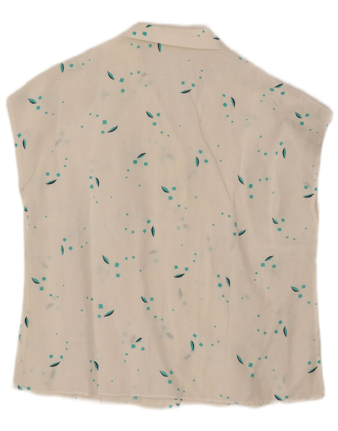 VINTAGE Damen Ärmellose Hemdbluse UK 12 Mittelweiß Geometrisch