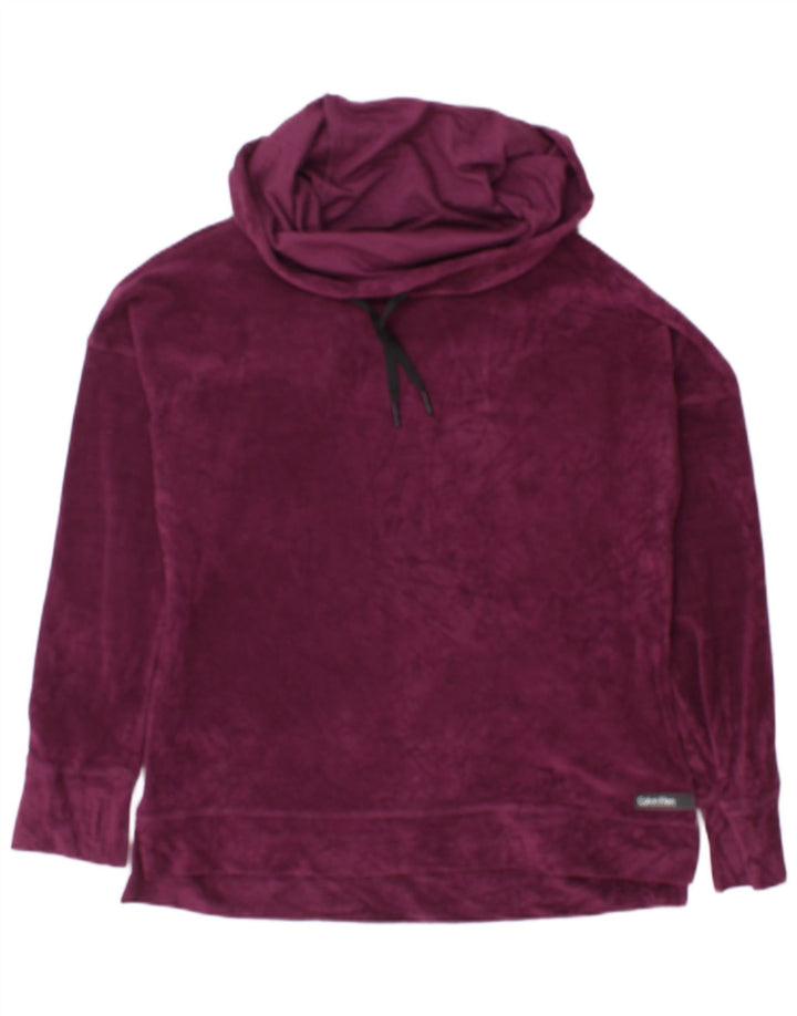Calvin Klein Damen Velours-Sweatshirt-Pullover UK 16 Large Kastanienbraunes Polyester