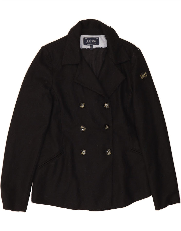 ARMANI JEANS Womens Double Breasted Blazer Jacket US 10 Large Black Wool Vintage Armani Jeans and Second-Hand Armani Jeans from Messina Hembry 