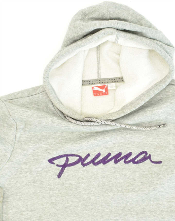 PUMA Womens Graphic Hoodie Jumper UK 12 Medium Grey Cotton | Vintage Puma | Thrift | Second-Hand Puma | Used Clothing | Messina Hembry 