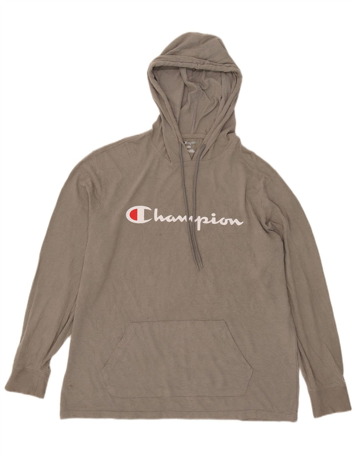 Champion Herren-Oberteil mit Kapuze und Grafik, langärmlig, Mittelgrau