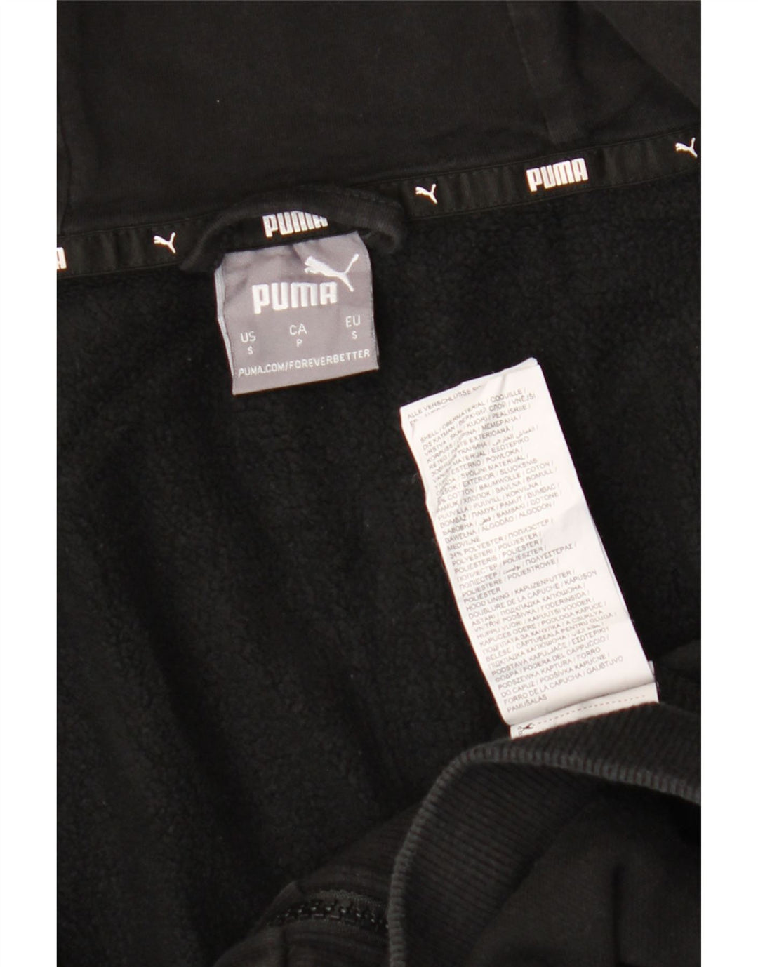 Puma Herren-Kapuzenpullover mit grafischem Reißverschluss, Größe S, schwarze Baumwolle