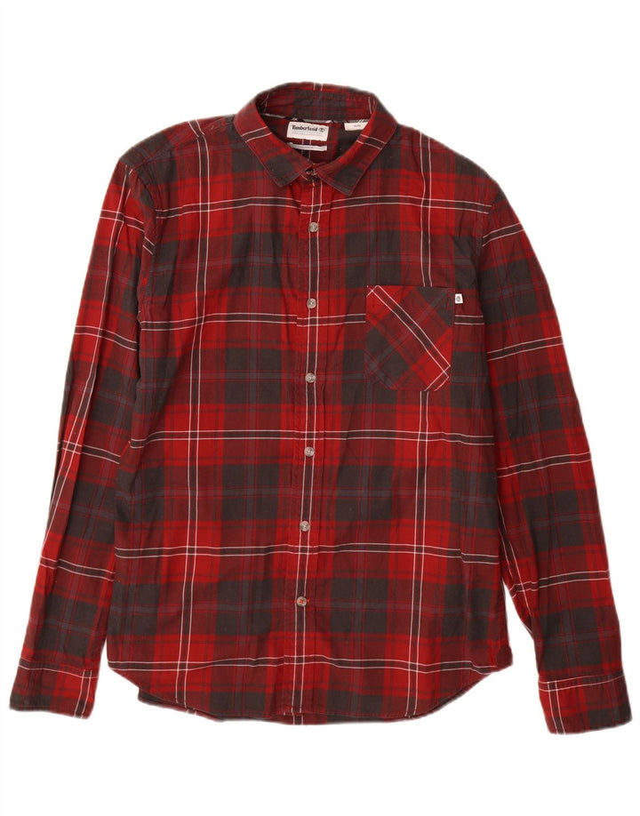 Timberland Slim-Fit-Flanellhemd für Herren aus mittelroter Karo-Baumwolle