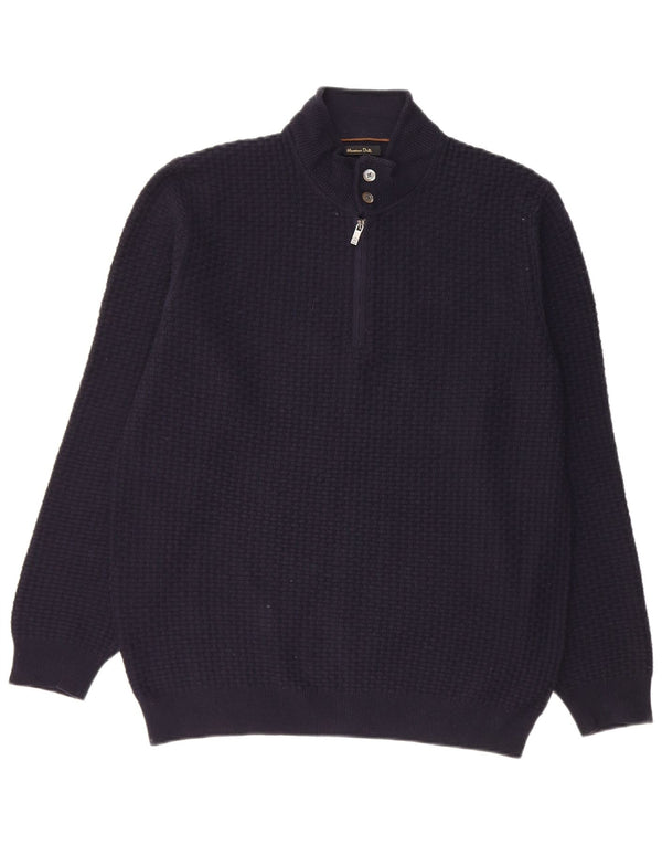 Massimo Dutti Herren-Pullover mit Reißverschluss am Hals, große marineblaue Baumwolle