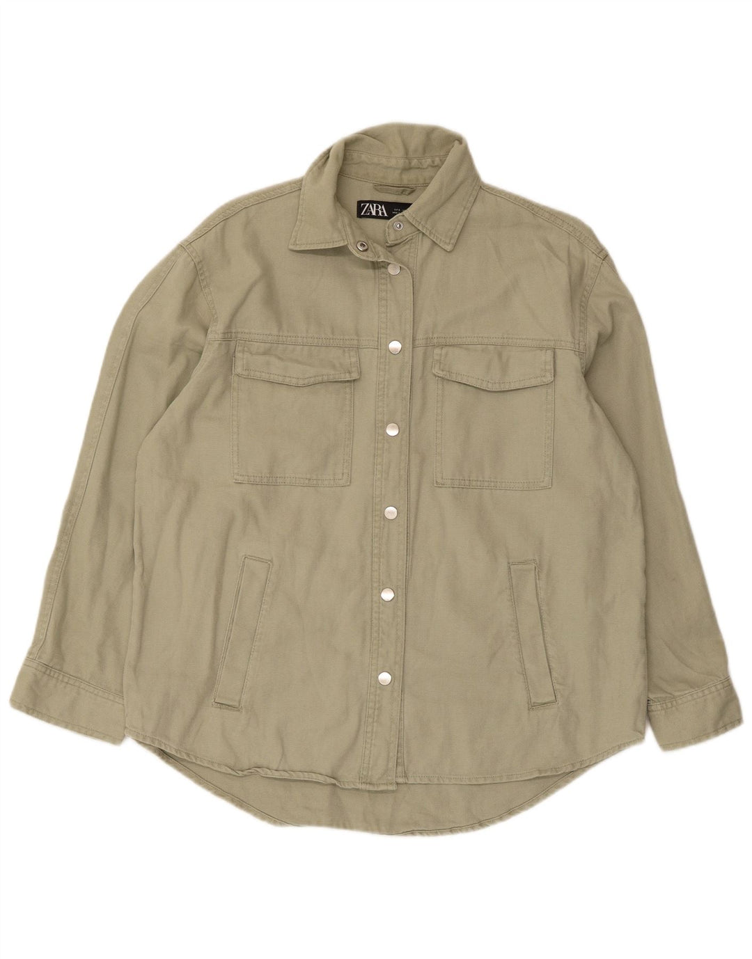 Zara Damen-Oversize-Hemd, UK 10, Größe S, grüne Baumwolle