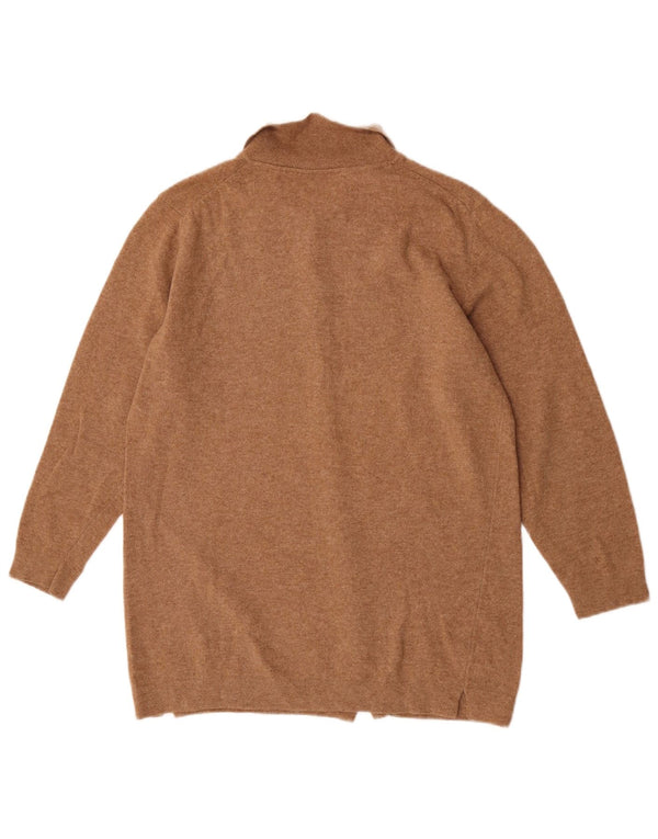 Benetton Damen-Strickjacke in Übergröße, Gr. 6, XS, braune Schurwolle