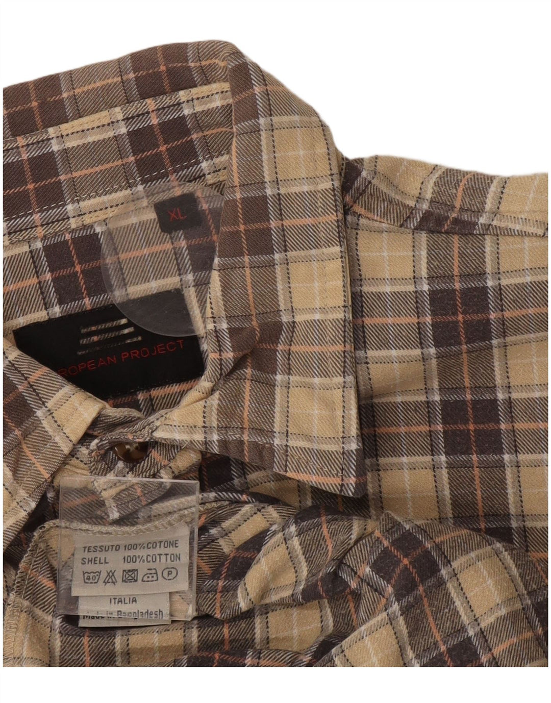 European Project Herren-Hemd aus kariertem Flanell, XL, beige, karierte Baumwolle