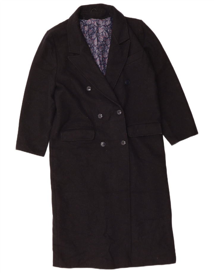 Topshop Damen Zweireihiger Mantel UK 10 Small Marineblaue Wolle