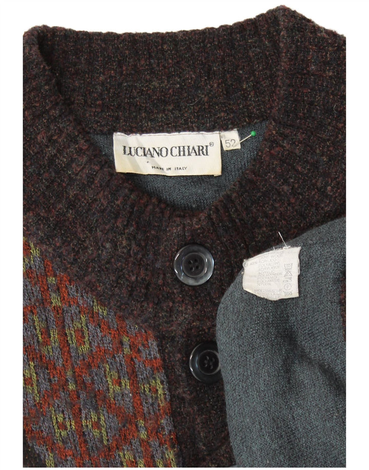 LUCIANO CHIARI Herren-Strickjacke IT 52 Große braune Patchwork-Wolle