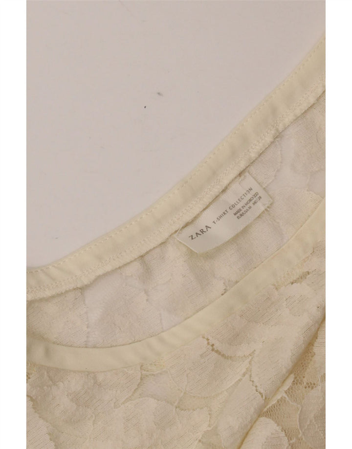 Zara Damen Spitzenblusenoberteil UK 12 Medium Off White Floral