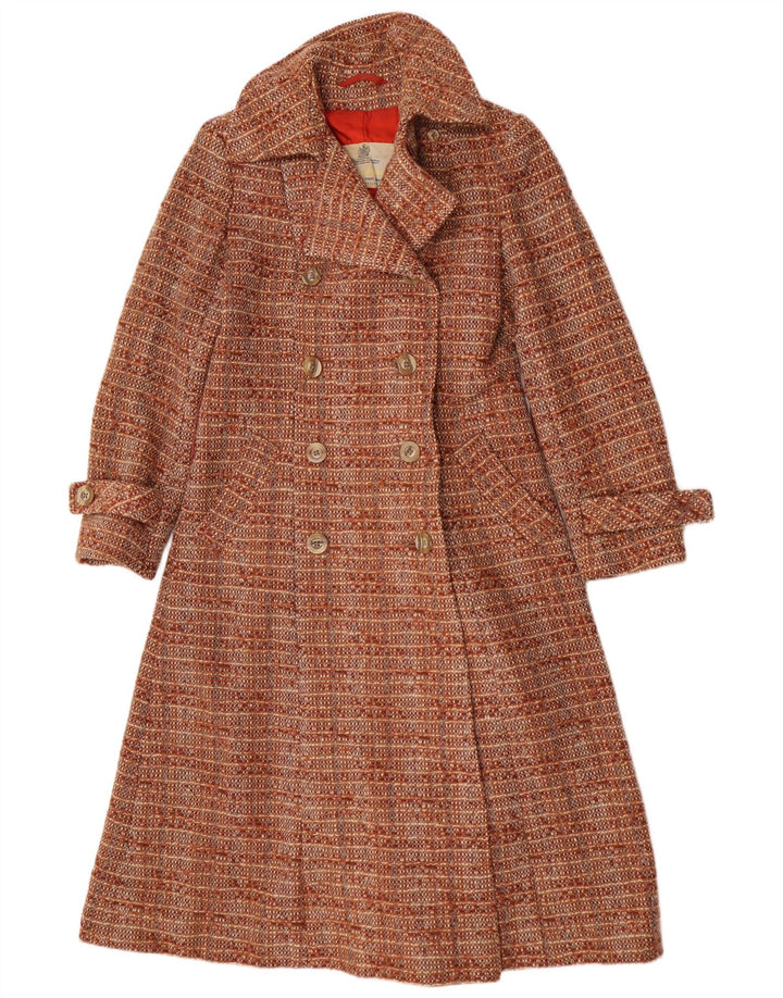Aquascutum Damen Zweireihermantel UK 12 Mittelbraun gestreifte Wolle