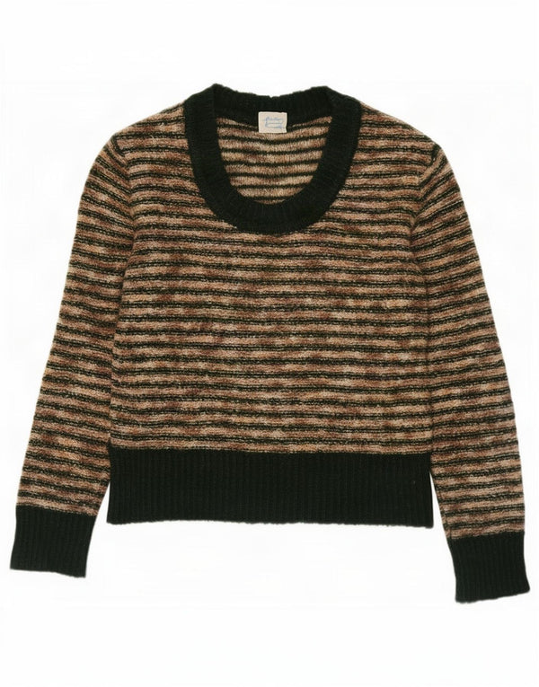 Vintage Damen Pullover mit U-Boot-Ausschnitt, UK 14 Mittelbeige gestreift