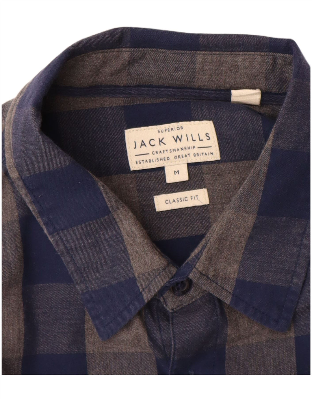 Jack Wills Herren-Flanellhemd mit klassischer Passform, mittelblaue Gingham-Baumwolle