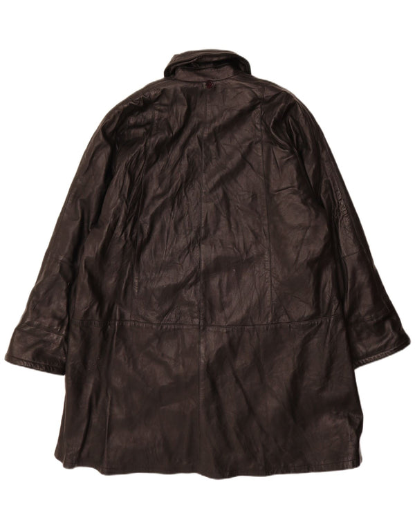 Vintage Damen Loose Fit Ledermantel UK 14 Mittelschwarzes Leder