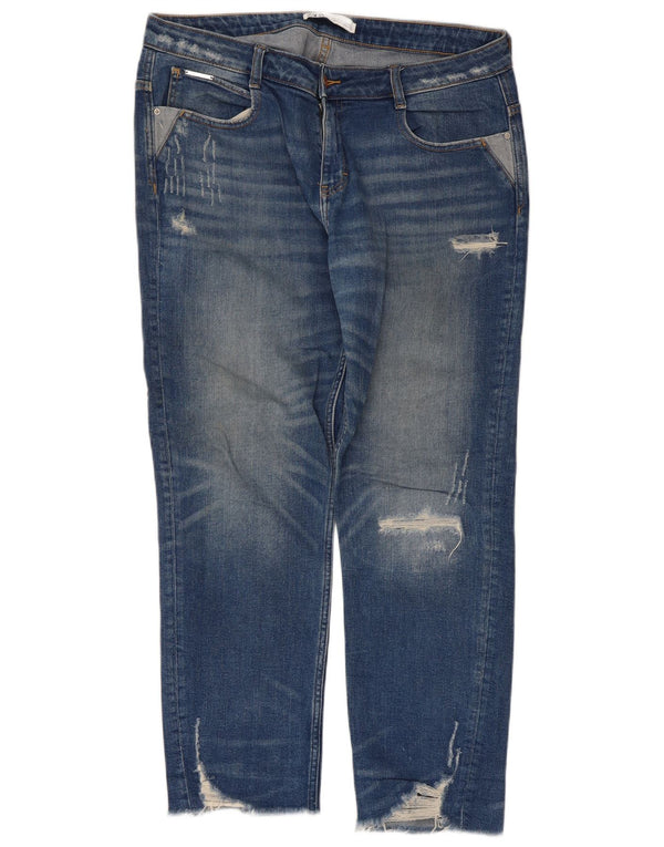 Zara Damen Distressed Straight Jeans EU 42 Large W32 L28 Blau
