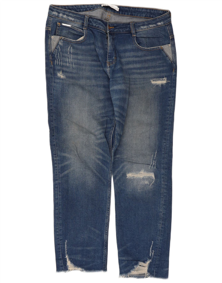 Zara Damen Distressed Straight Jeans EU 42 Large W32 L28 Blau