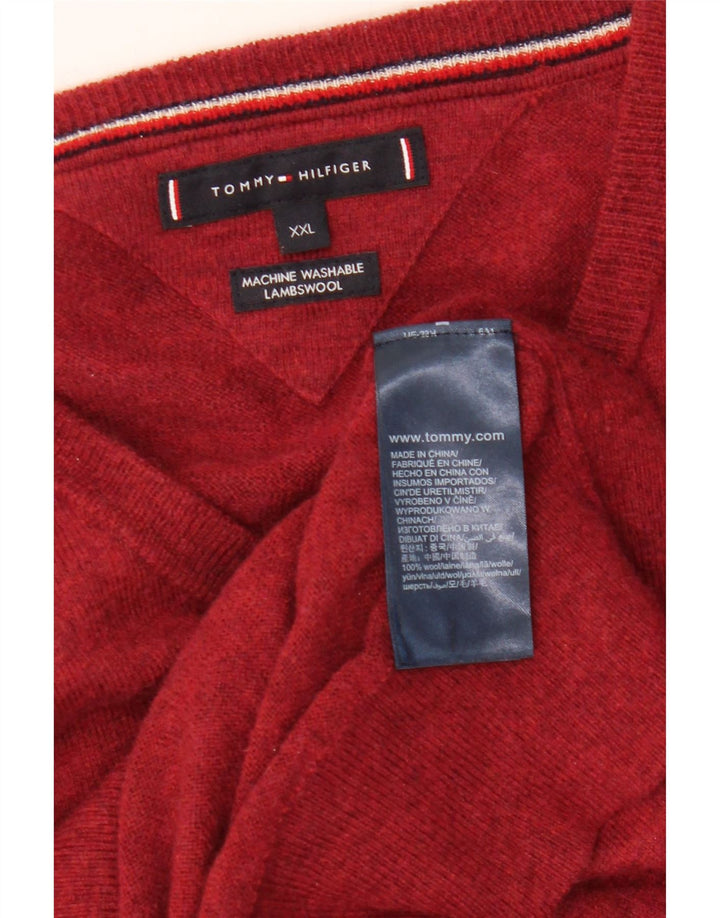 TOMMY HILFIGER Herren-Pullover mit V-Ausschnitt, 2XL, rote Wolle