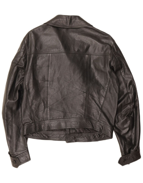 Berrino Herren Crop Leder Bikerjacke IT 48 Medium Schwarz