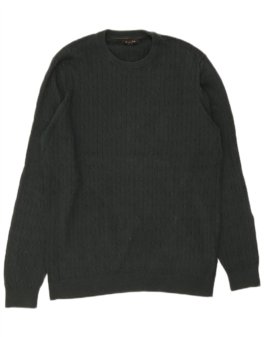 Massimo Dutti Herren-Pullover mit Rundhalsausschnitt, XL, grüne Baumwolle