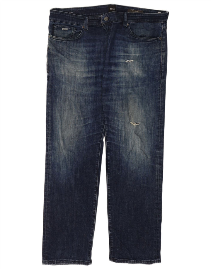 Hugo Boss Damen Regular Straight Jeans W36 L32 Blaue Baumwolle
