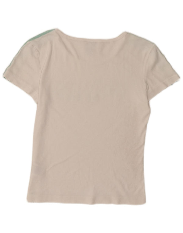 Adidas Damen Grafik-T-Shirt Top UK 14 Large Weiß Colourblock Baumwolle