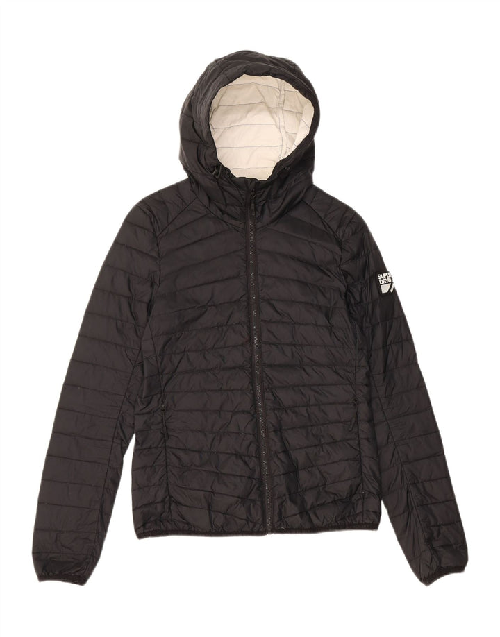 Superdry Damen-Jacke mit Kapuze, gepolstert, UK 6 XS, schwarzes Nylon
