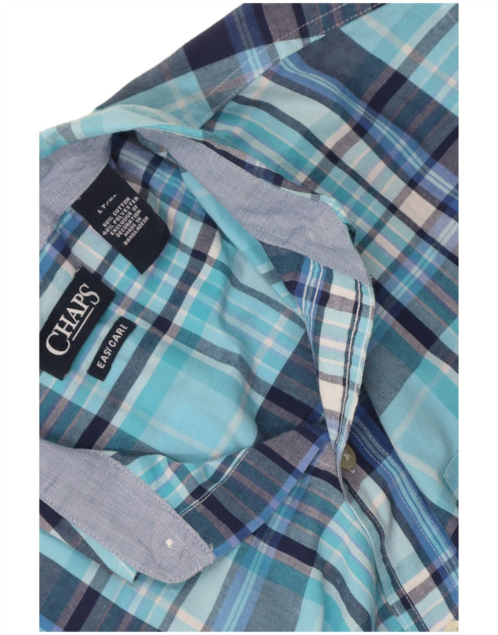 Chaps Herren-Hemd, pflegeleicht, kurzärmelig, groß, blau kariert, Baumwolle
