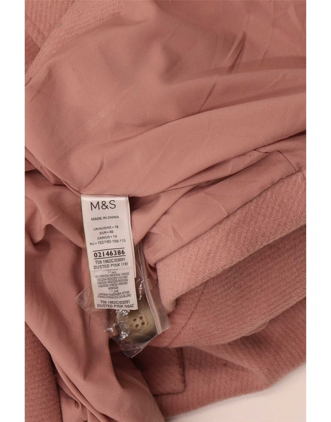 Marks & Spencer Zweireihiger Damenmantel UK 18 XL Rosa Polyester