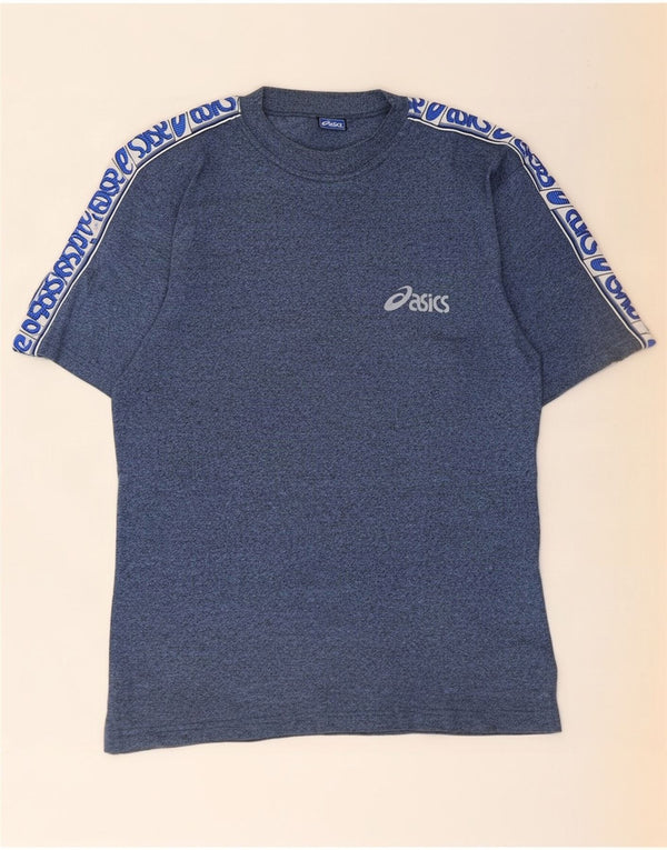 Asics Herren Grafik-T-Shirt-Oberteil, groß, blaue Farbblock-Baumwolle