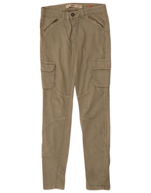 Zara Damen Slim Cargohose EU 34 2XS W24 L28 Khaki Baumwolle