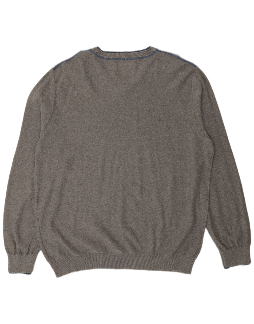 MUSTANG Mens V-Neck Jumper Sweater 2XL Grey Argyle/Diamond Cotton