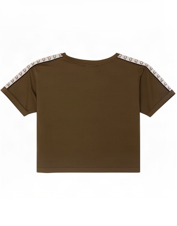 Ellesse Womens Crop Graphic T-Shirt Top UK 8 Small Khaki Colourblock Baumwolle