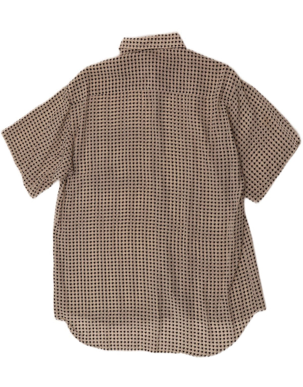 Vintage Damen Langleinen-Kurzarmshirt UK 16 Großes weißes Hahnentrittmuster