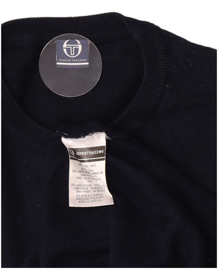 Sergio Tacchini Herren-Pullover mit Rundhalsausschnitt, mittlere marineblaue Schurwolle