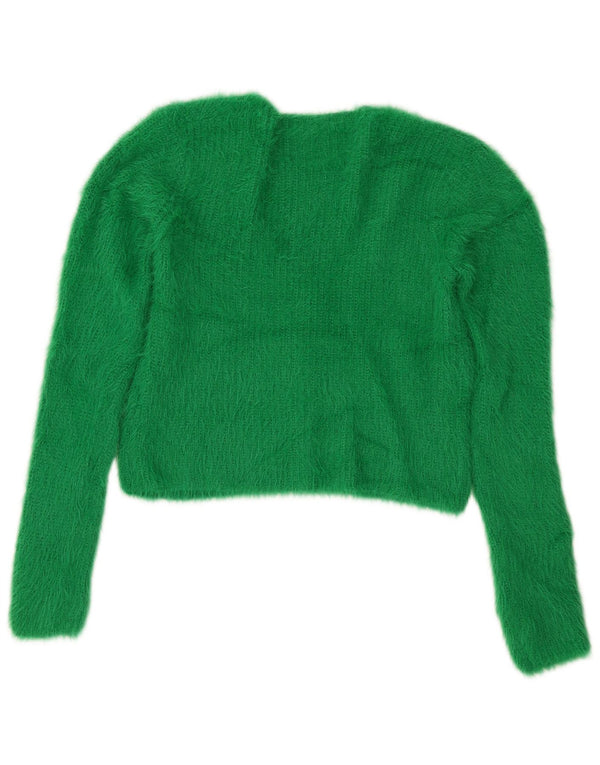 Zara Damen Crop Cardigan Pullover UK 12 Mittelgrünes Nylon