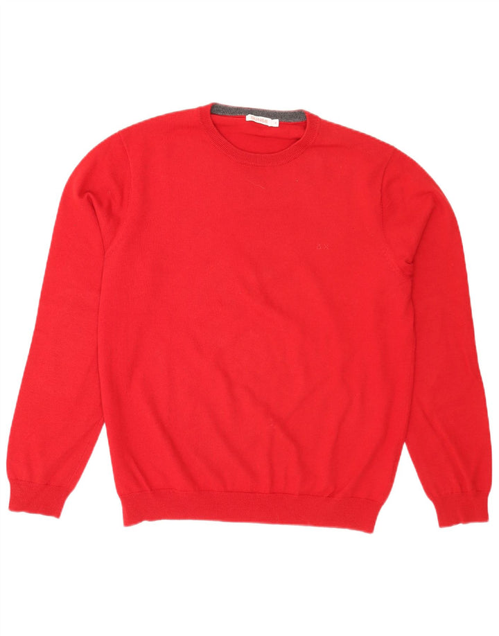 Sun68 Herren-Pullover mit Rundhalsausschnitt, mittelrote Wolle
